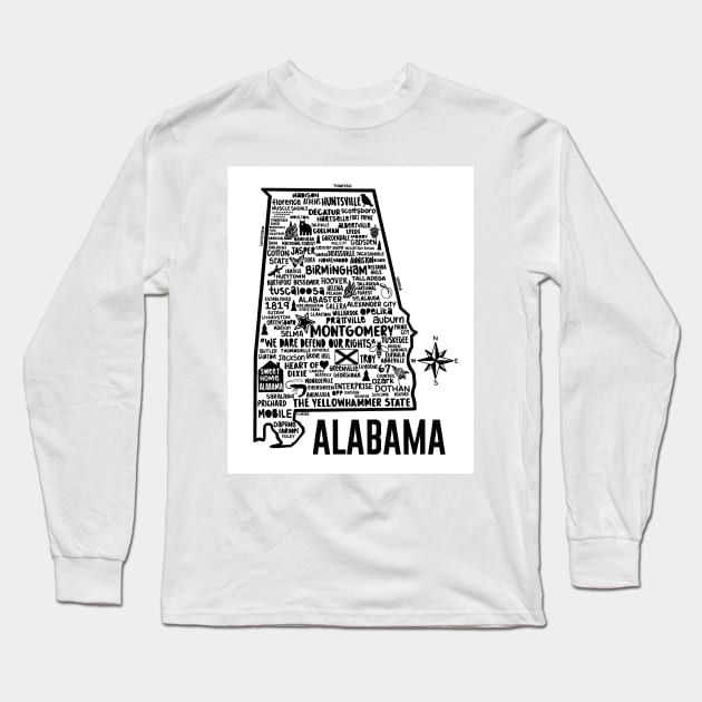 Alabama Map Long Sleeve T-Shirt by fiberandgloss